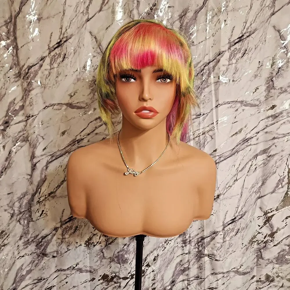 Yellow & Pink Scene 28 Inch Wig, 13x6 Lace Front Cheetah, Zebra Print